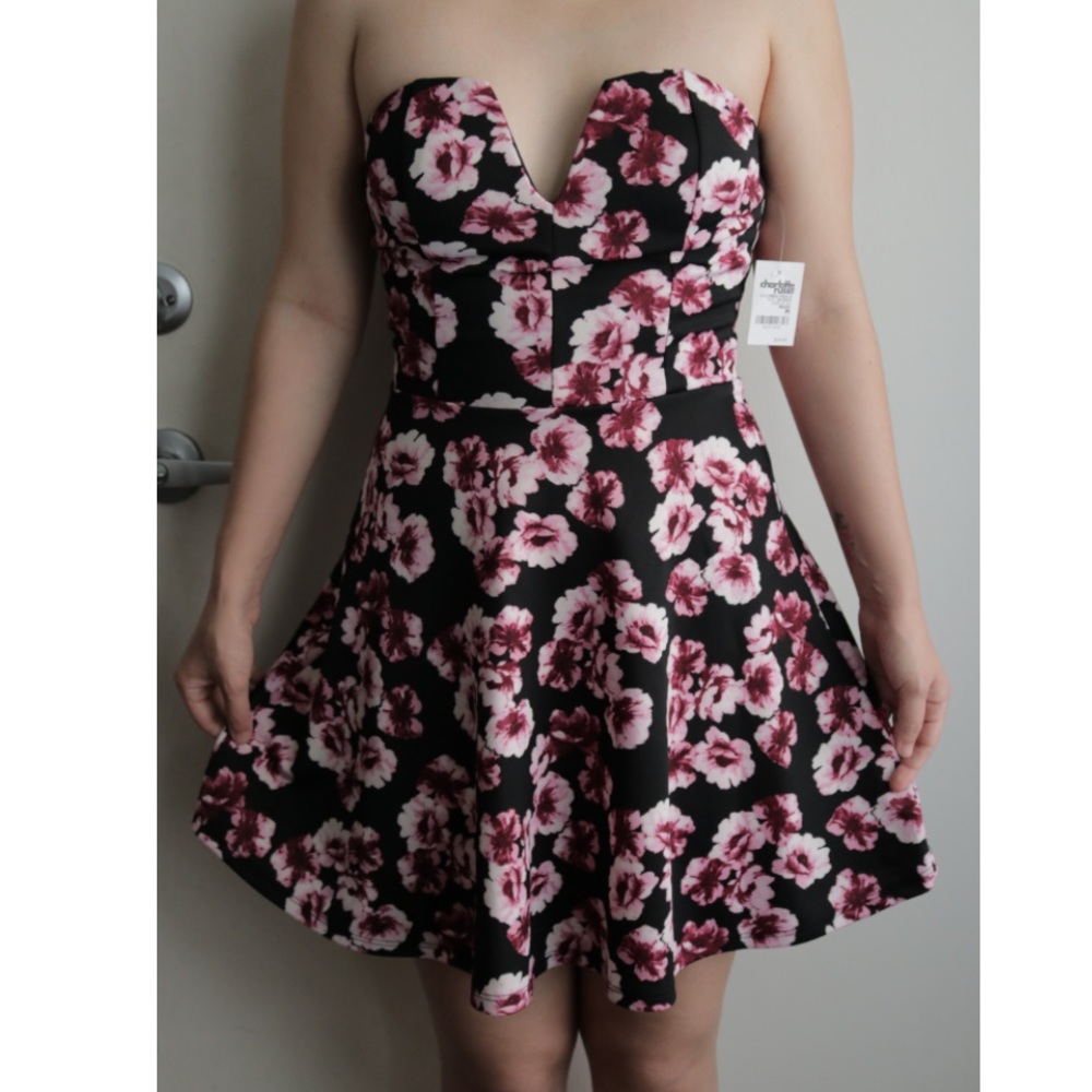 Charlotte Russe Strapless Black Red Floral Dress